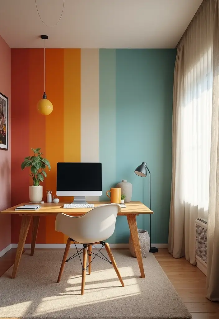 28 Living Room Office Ideas That Combine Work and Comfort - 10. Colorful Accent Wall