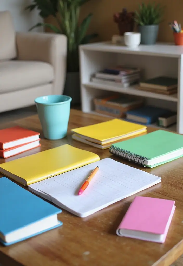 28 Living Room Office Ideas That Combine Work and Comfort - 12. Colorful Office Supplies