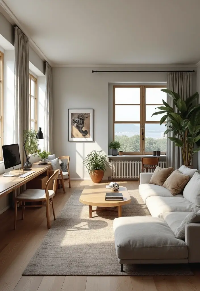 28 Living Room Office Ideas That Combine Work and Comfort - 18. Flexible Room Layout