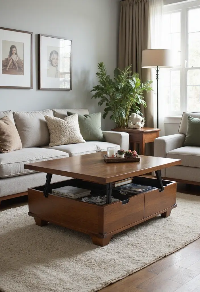 28 Living Room Office Ideas That Combine Work and Comfort - 2. Multifunctional Coffee Table