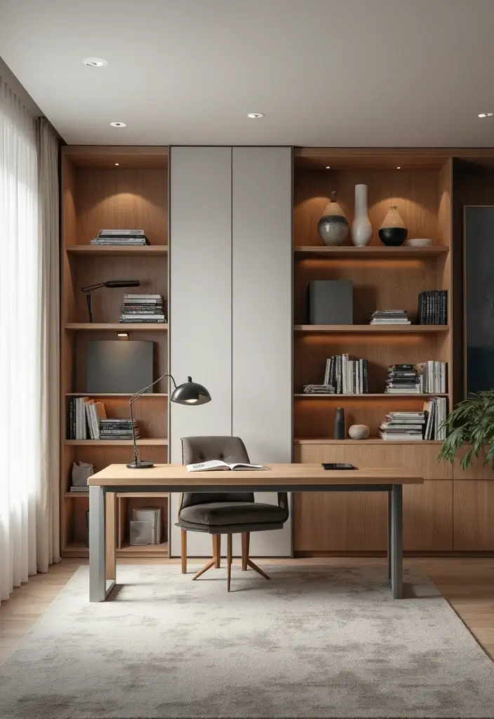 28 Living Room Office Ideas That Combine Work and Comfort - 21. Sliding Door Cabinets