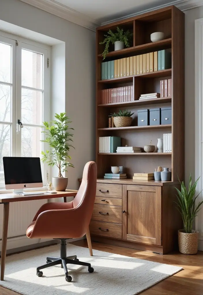 28 Living Room Office Ideas That Combine Work and Comfort - 23. Quick Access Filing System