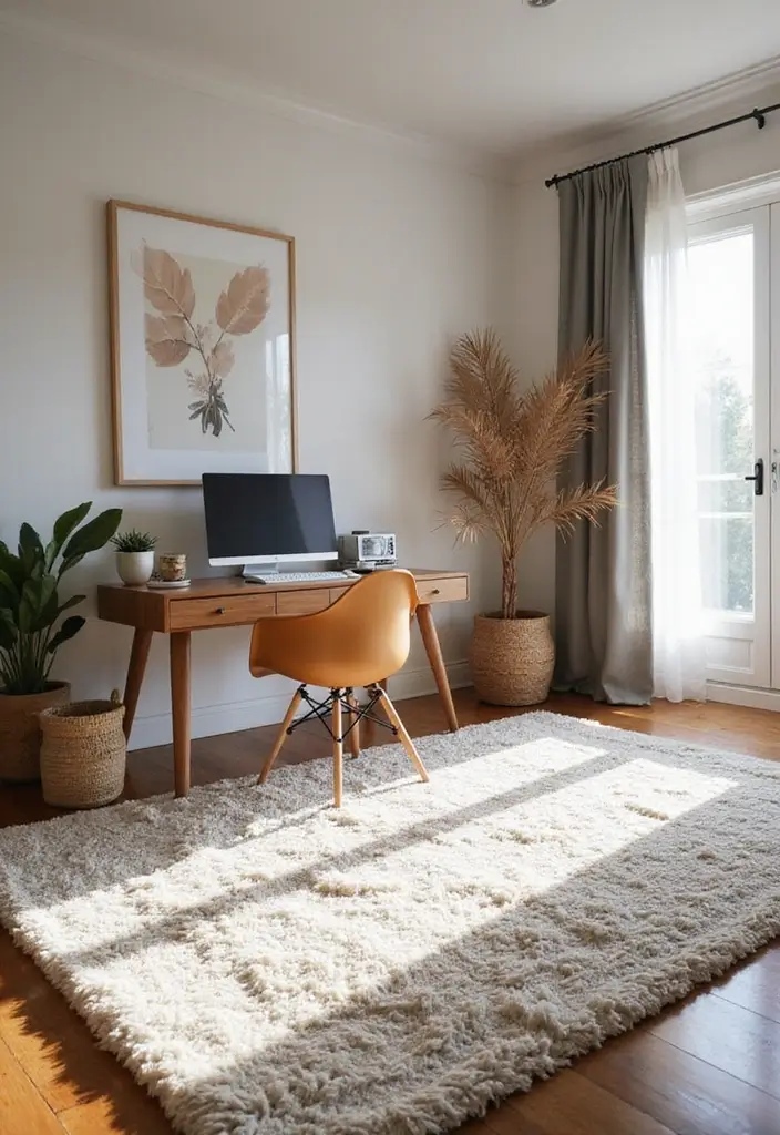 28 Living Room Office Ideas That Combine Work and Comfort - 24. Soft Rugs for Comfort