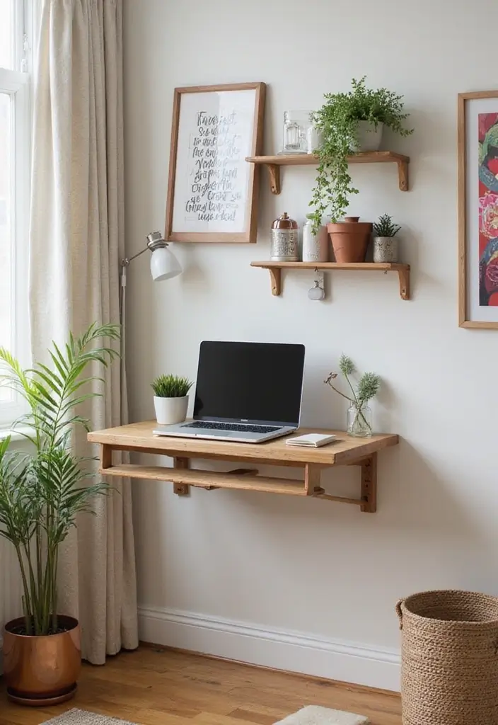 28 Living Room Office Ideas That Combine Work and Comfort - 3. Wall-Mounted Workstation
