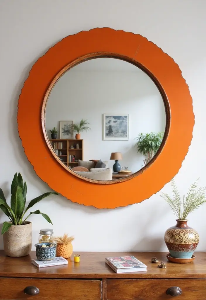 28 Living Room Orange Accents That Add Warmth and Energy - 18. Orange Framed Mirrors
