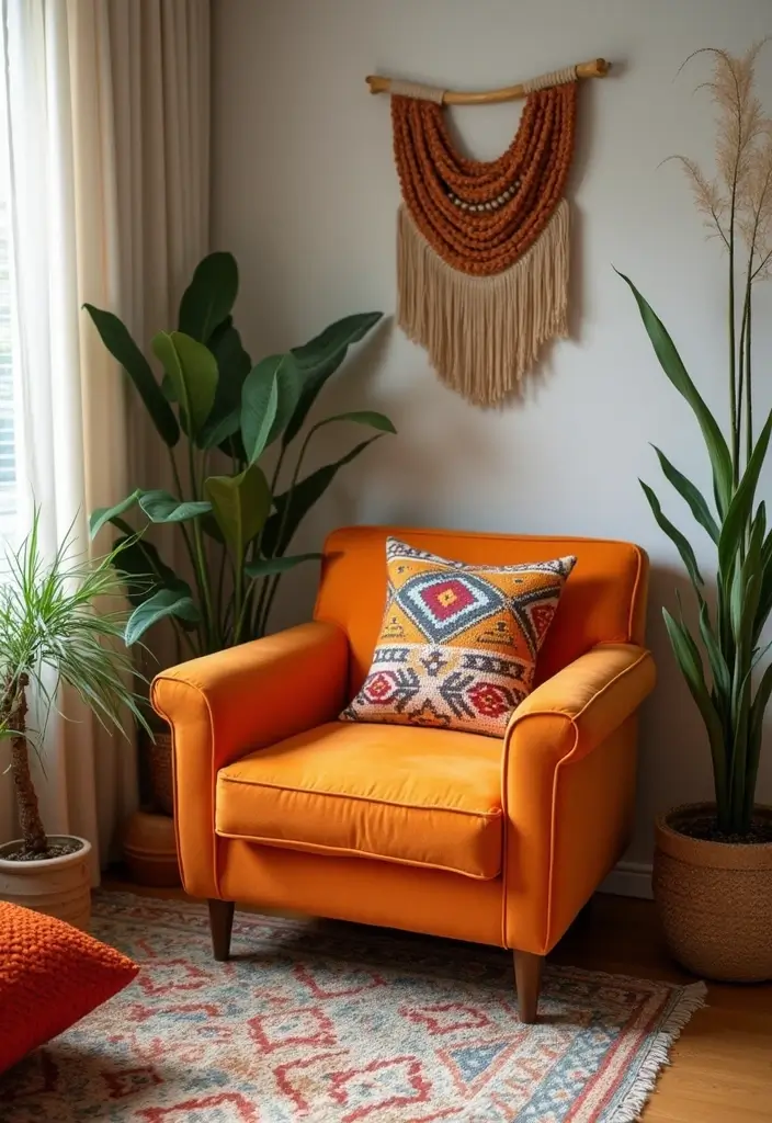 28 Living Room Orange Accents That Add Warmth and Energy - 2. Bold Orange Accent Chairs