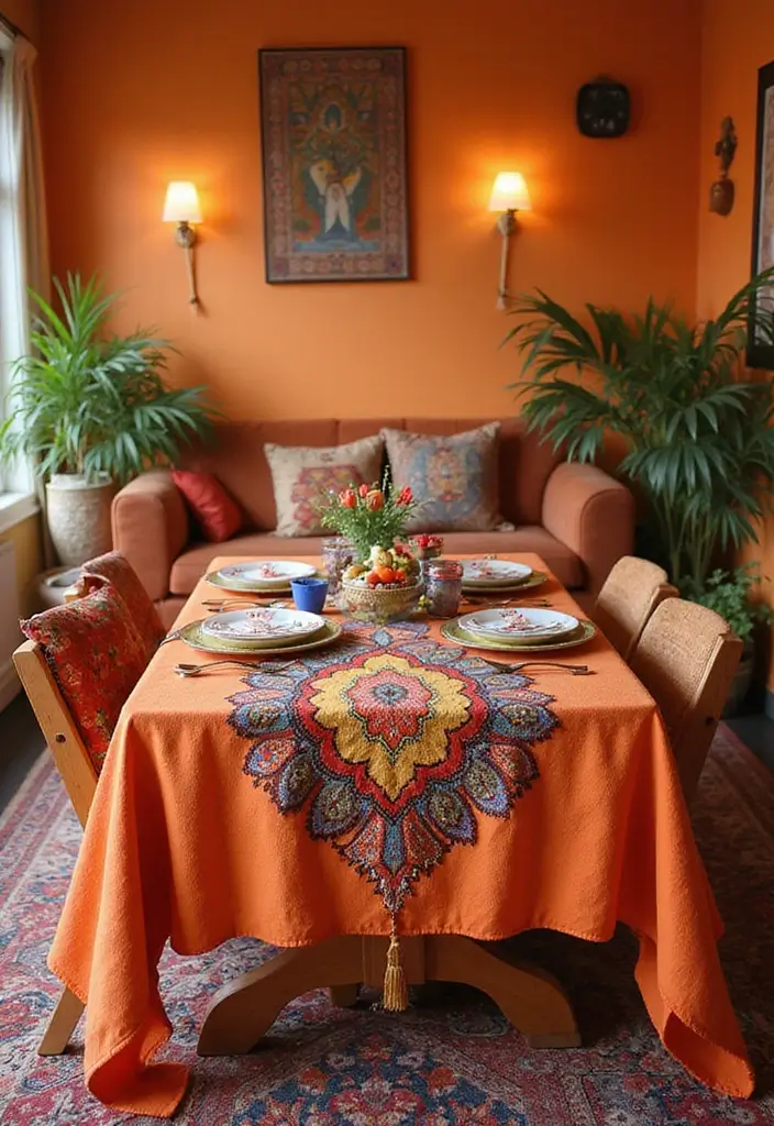 28 Living Room Orange Accents That Add Warmth and Energy - 24. Orange Inspired Table Settings