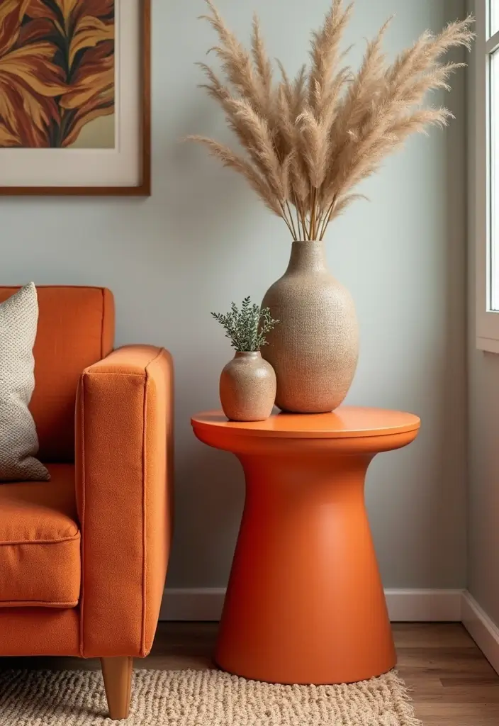 28 Living Room Orange Accents That Add Warmth and Energy - 8. Quirky Orange Side Tables