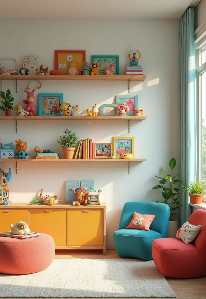 28 Living Room With Shelves Ideas That Add Storage and Charm - 14. Playful Kid-Friendly Shelves