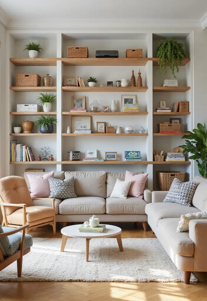 28 Living Room With Shelves Ideas That Add Storage and Charm - 16. Interactive Shelves for Kids’ Activities