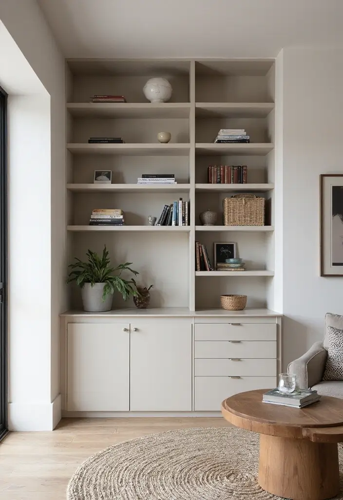 28 Living Room With Shelves Ideas That Add Storage and Charm - 19. Compact Shelving Units