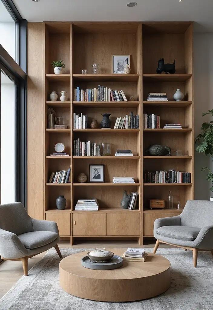 28 Living Room With Shelves Ideas That Add Storage and Charm - 5. Stylish Bookcase with a Twist