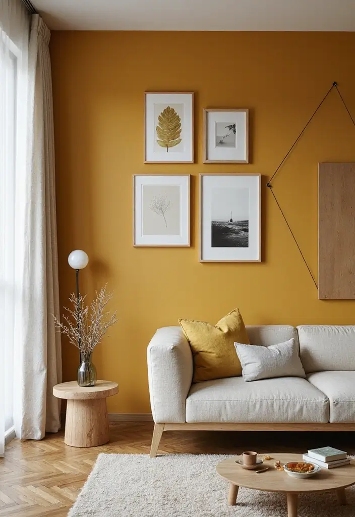 28 Mustard Living Room Ideas That Feel Warm and Bold - 1. Mustard Accent Walls