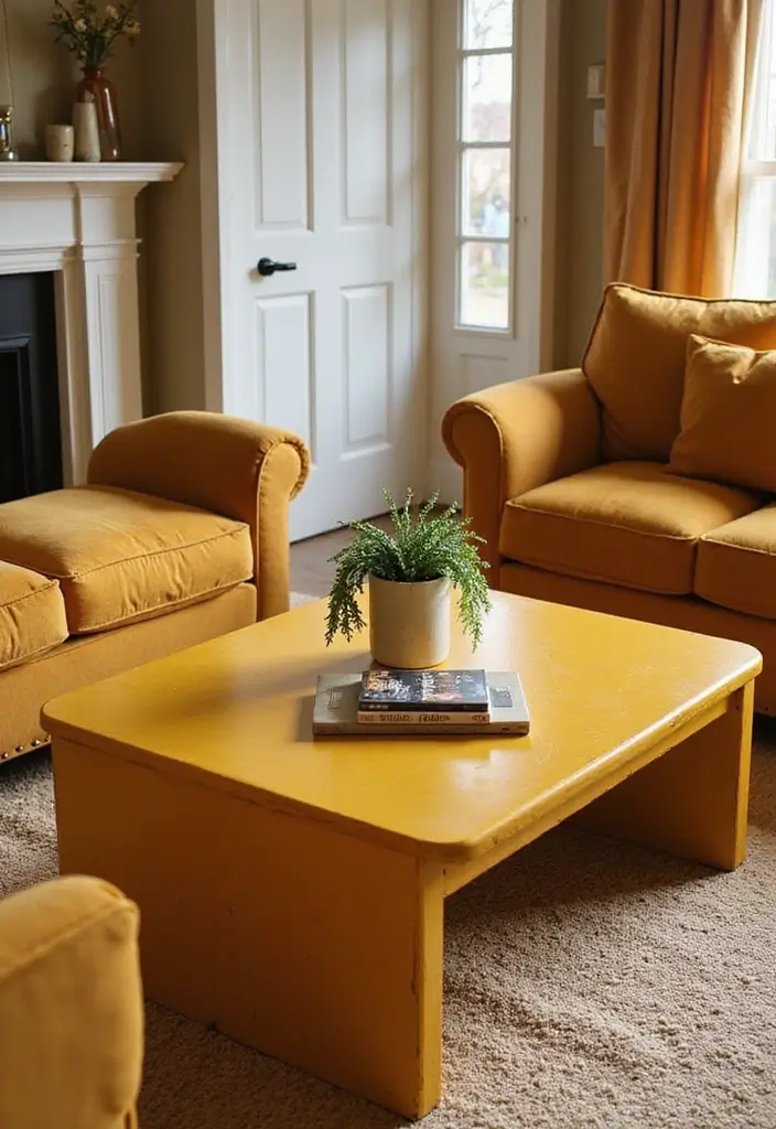 28 Mustard Living Room Ideas That Feel Warm and Bold - 10. Mustard Furniture Pieces