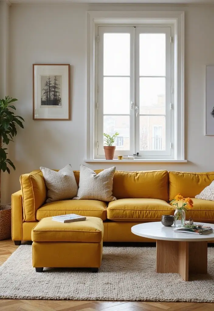 28 Mustard Living Room Ideas That Feel Warm and Bold - 12. Mustard Multi-functional Furniture