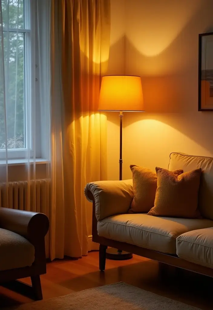 28 Mustard Living Room Ideas That Feel Warm and Bold - 16. Mustard in Floor Lamps