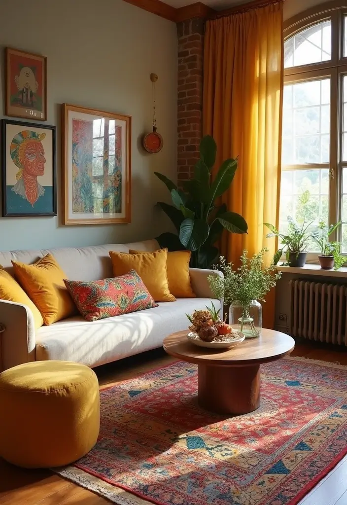 28 Mustard Living Room Ideas That Feel Warm and Bold - 28. Mustard with Global Influences