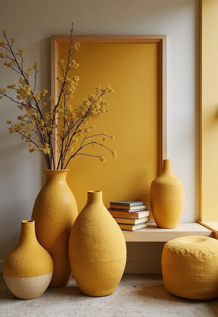 28 Mustard Living Room Ideas That Feel Warm and Bold - 9. Mustard Decorative Accessories