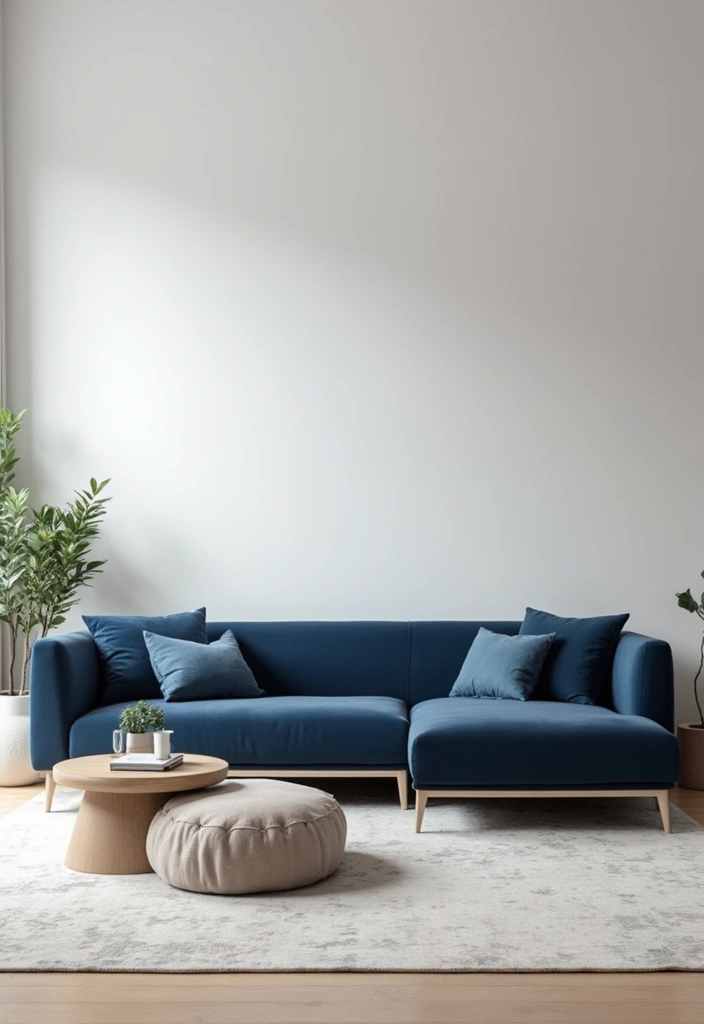28 Navy Blue Sectional Living Room Ideas That Look Bold and Modern - 1. Chic Minimalism