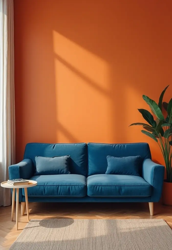 28 Navy Blue Sectional Living Room Ideas That Look Bold and Modern - 10. Bright Accent Walls