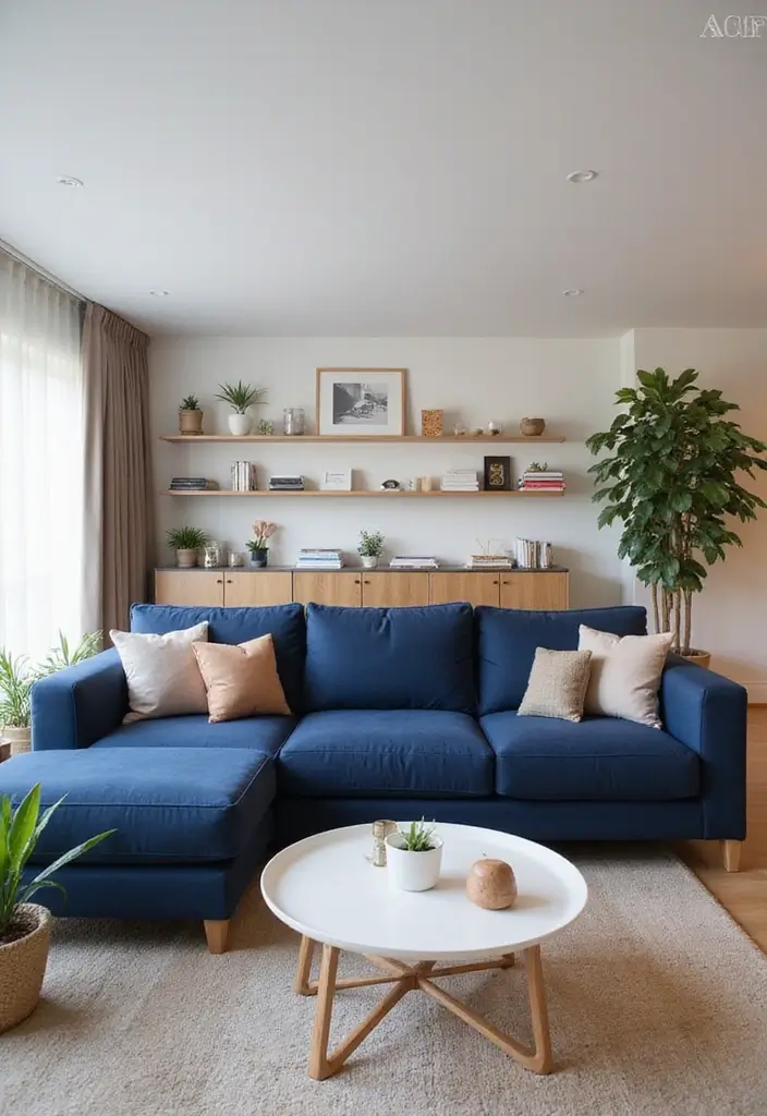 28 Navy Blue Sectional Living Room Ideas That Look Bold and Modern - 14. Functional Multi-Purpose Space