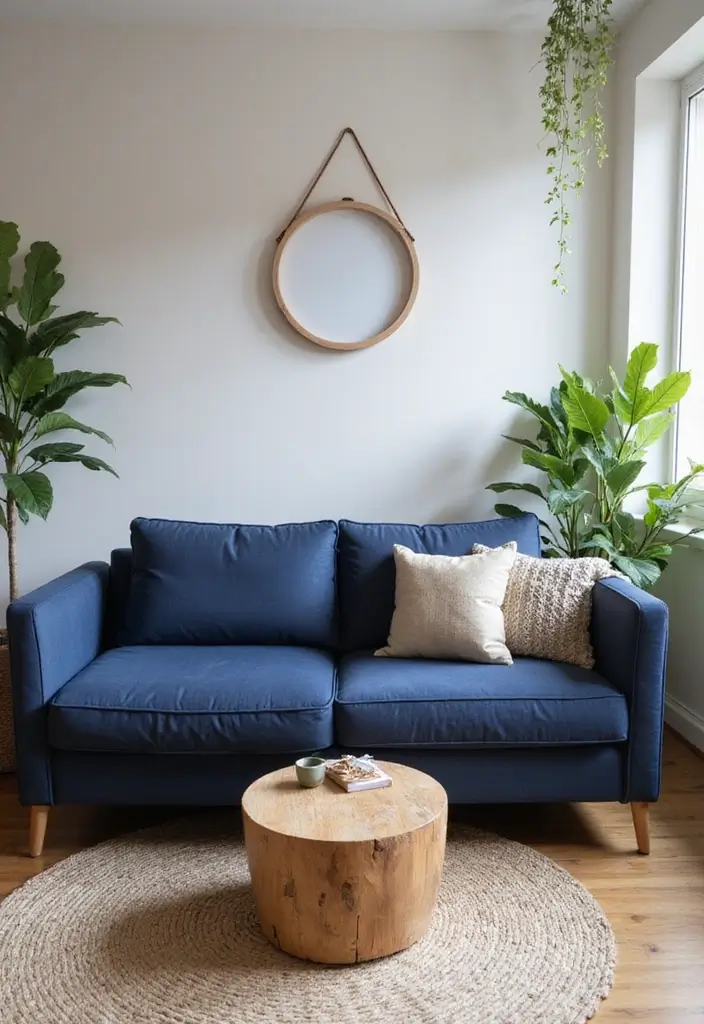 28 Navy Blue Sectional Living Room Ideas That Look Bold and Modern - 20. Sustainable Decor Choices