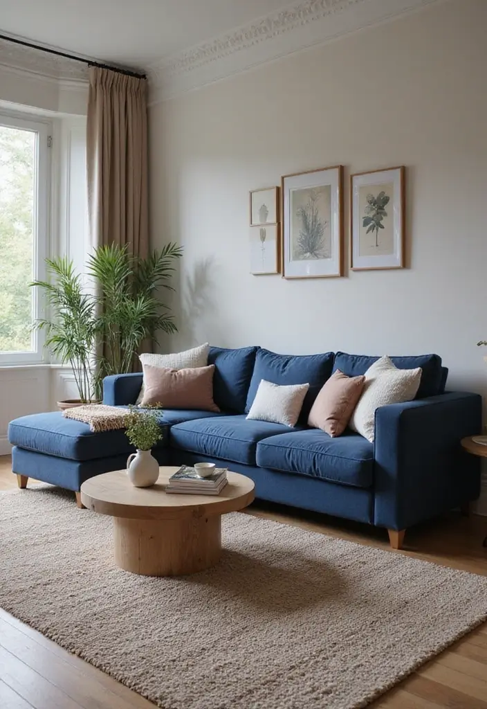 28 Navy Blue Sectional Living Room Ideas That Look Bold and Modern - 25. Comfort-Centric Decor