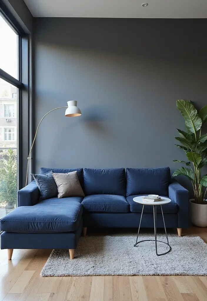 28 Navy Blue Sectional Living Room Ideas That Look Bold and Modern - 27. Smart Technology Integration