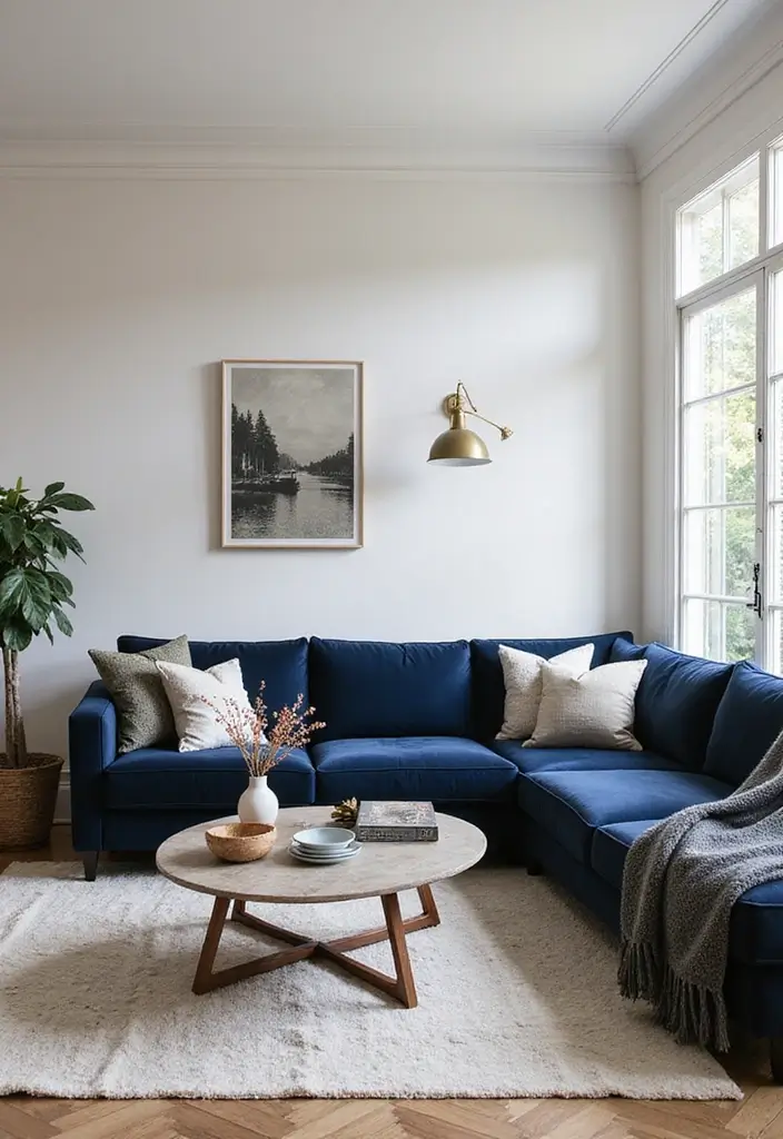 28 Navy Blue Sectional Living Room Ideas That Look Bold and Modern - 28. Final Flourishes