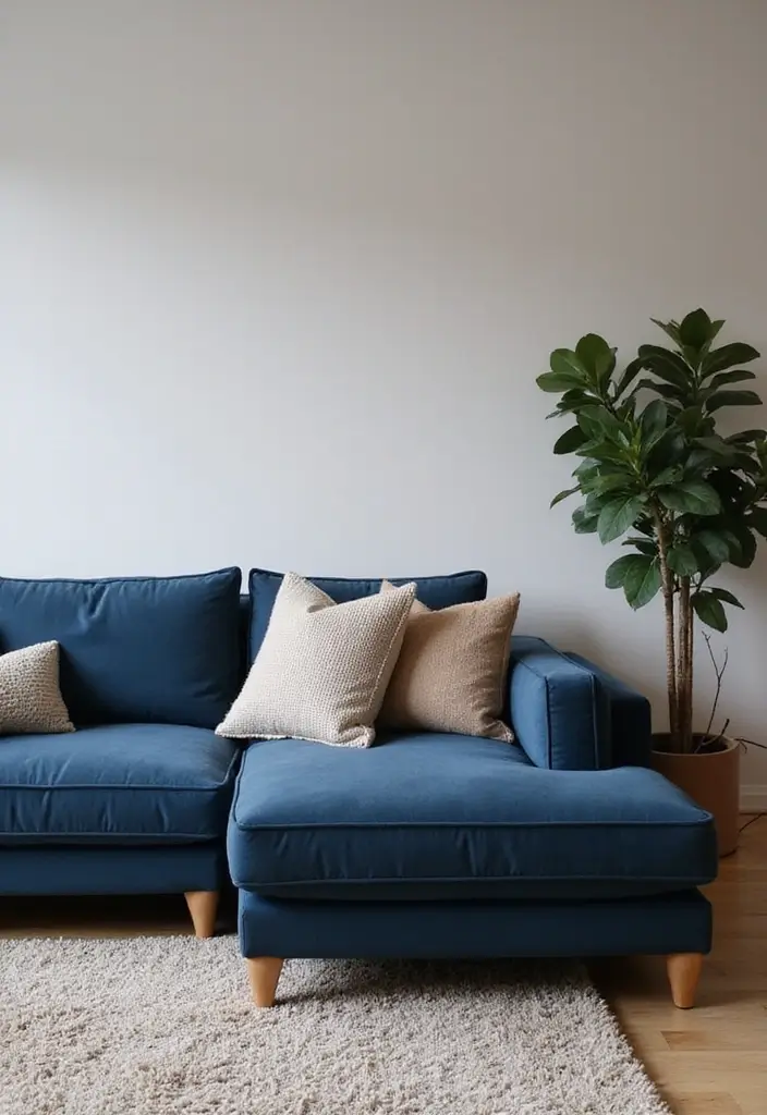 28 Navy Blue Sectional Living Room Ideas That Look Bold and Modern - 3. Textured Layers