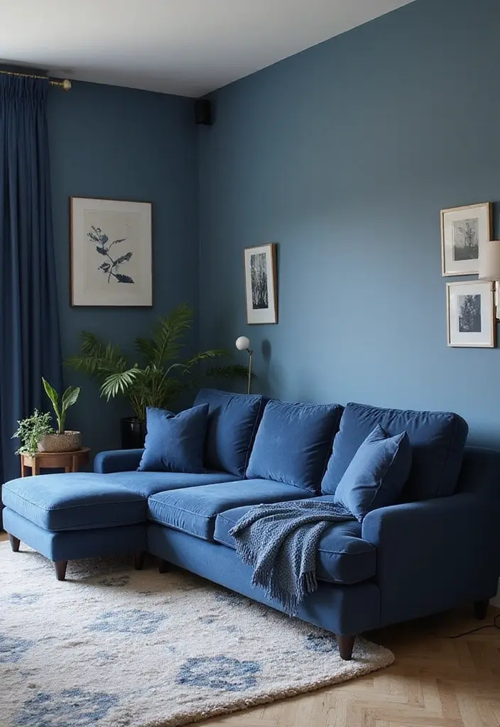 28 Navy Blue Sectional Living Room Ideas That Look Bold and Modern - 4. Monochromatic Sophistication