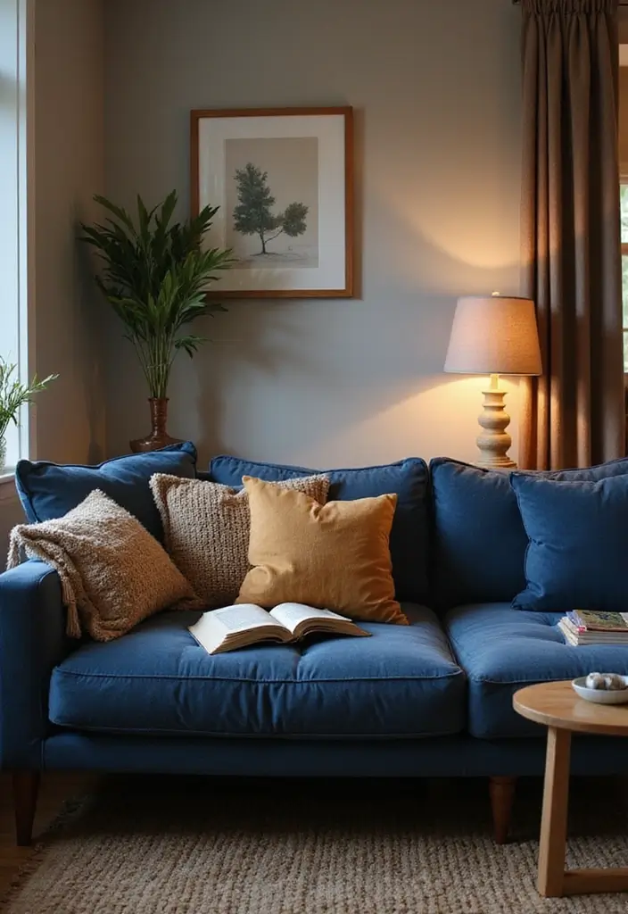 28 Navy Blue Sectional Living Room Ideas That Look Bold and Modern - 9. Cozy Reading Nook