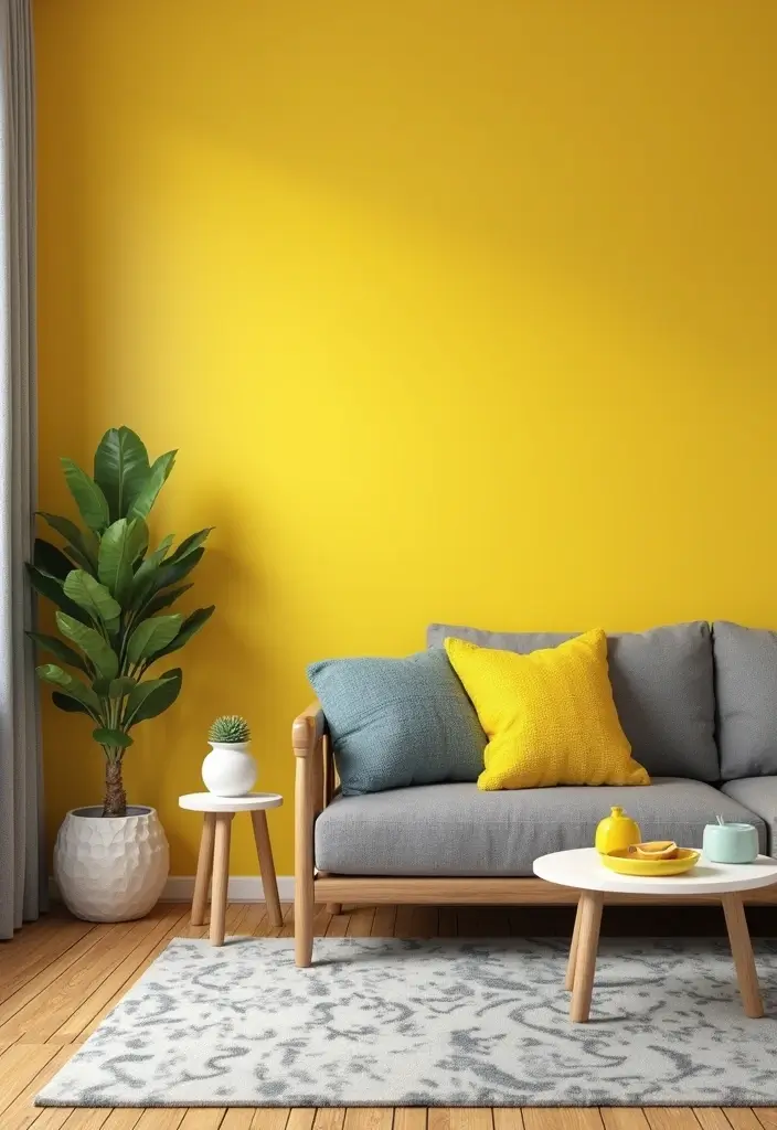 28 Painted Accent Walls in Living Room Ideas That Transform Your Space - 12. Energetic Yellow Sunshine