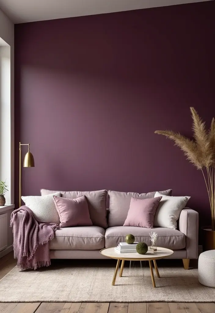 28 Painted Accent Walls in Living Room Ideas That Transform Your Space - 18. Sophisticated Plum Touch