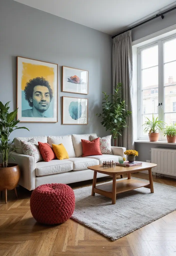 28 Painted Accent Walls in Living Room Ideas That Transform Your Space - 22. Subtle Gray with Pops of Color