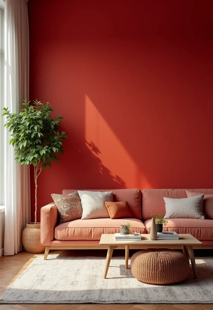 28 Painted Accent Walls in Living Room Ideas That Transform Your Space - 23. Striking Red Accent