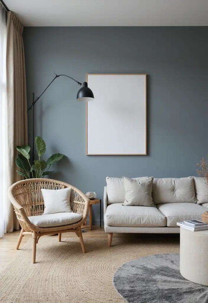 28 Painted Accent Walls in Living Room Ideas That Transform Your Space - 24. Calming Gray-Blue Blend