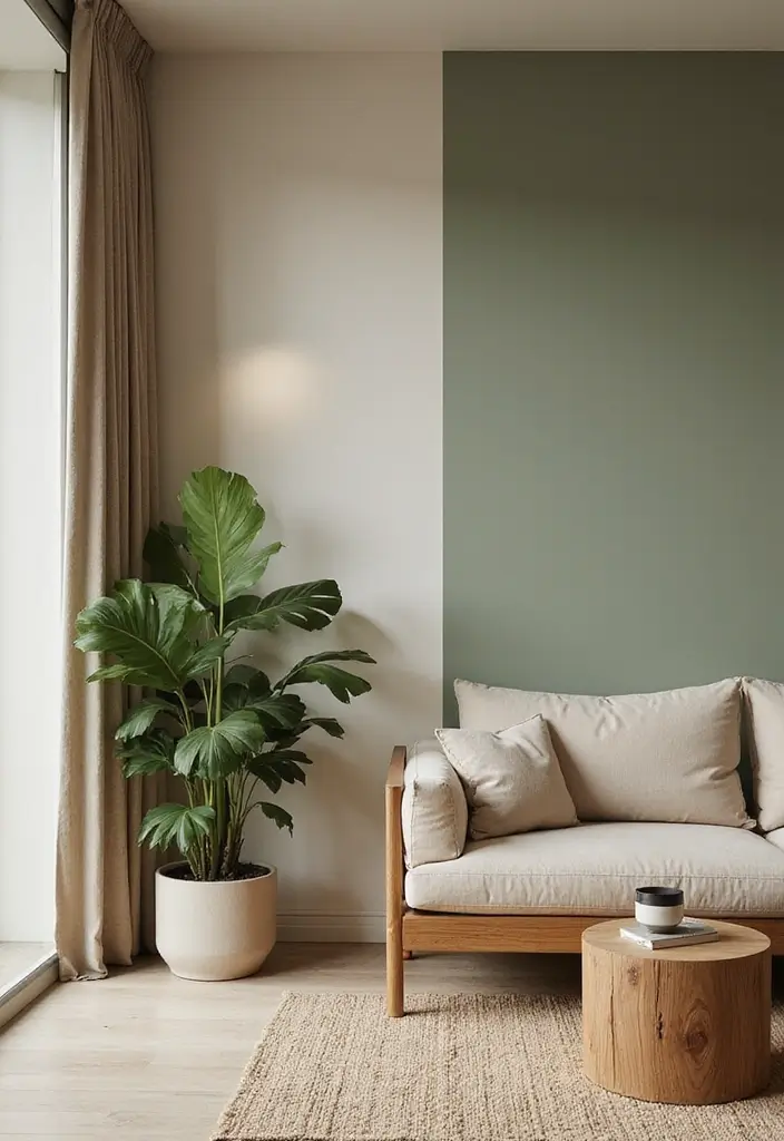 28 Painted Accent Walls in Living Room Ideas That Transform Your Space - 25. Sophisticated Beige-Green Blend