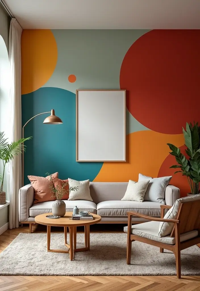 28 Painted Accent Walls in Living Room Ideas That Transform Your Space - 26. Eclectic Multi-Color Wall