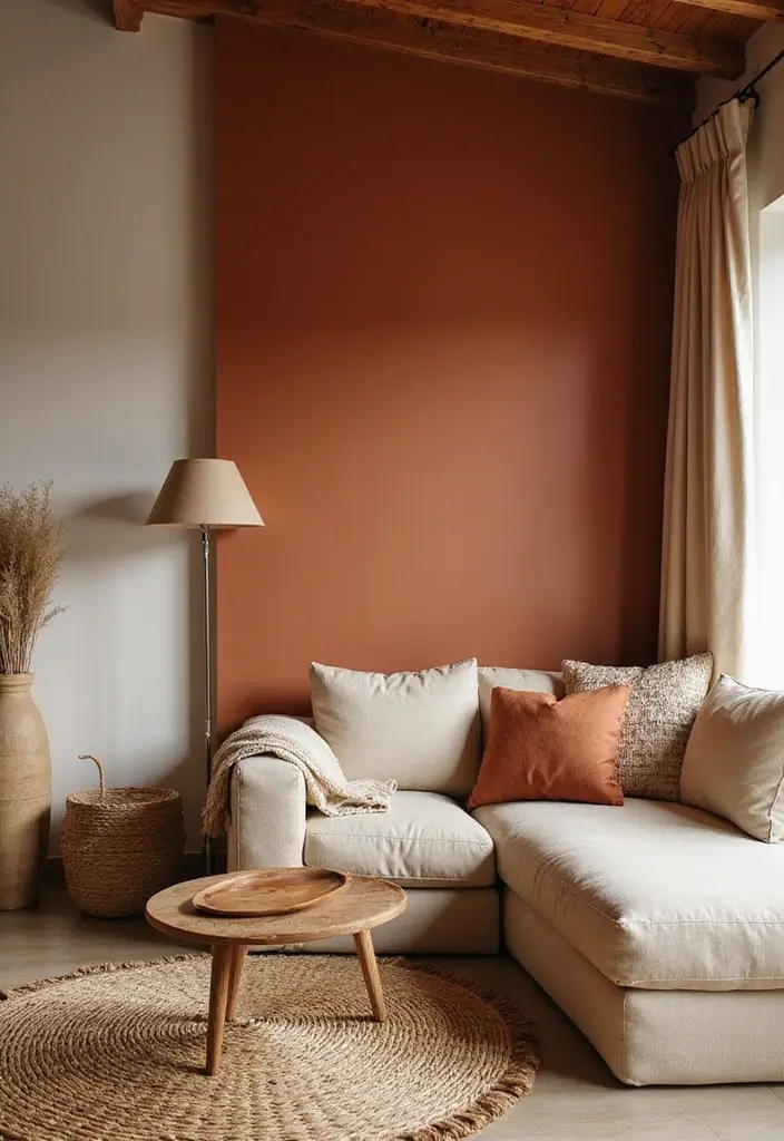 28 Painted Accent Walls in Living Room Ideas That Transform Your Space - 3. Earthy Terracotta Warmth