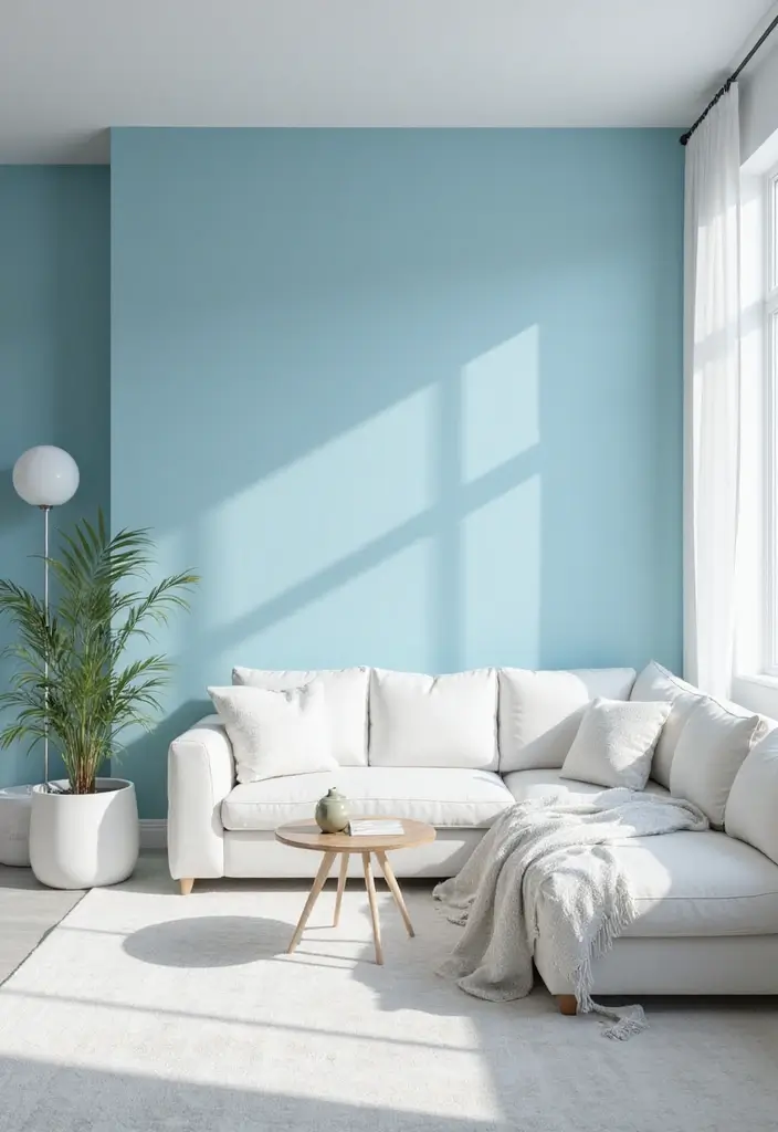 28 Painted Accent Walls in Living Room Ideas That Transform Your Space - 4. Serene Sky Blue Escape