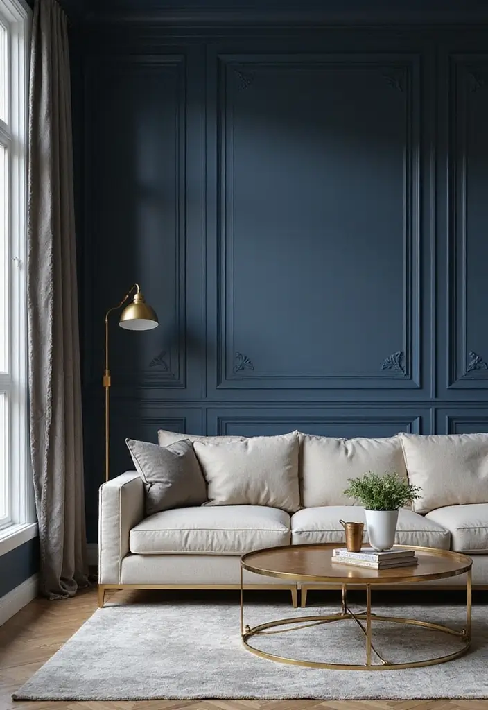 28 Painted Accent Walls in Living Room Ideas That Transform Your Space - 6. Elegant Navy Blue Retreat