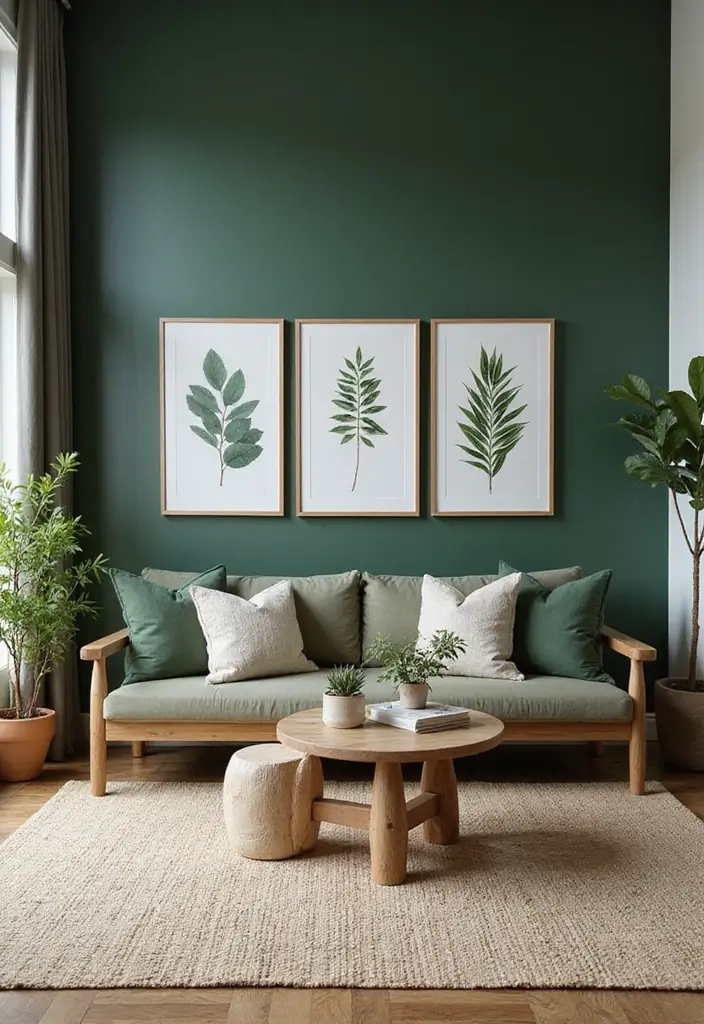 28 Painted Accent Walls in Living Room Ideas That Transform Your Space - 8. Rustic Forest Green