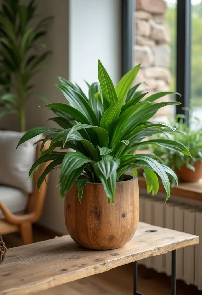 28 Plants in Living Room Ideas That Bring Nature Indoors - 13. Natural Wood Accents