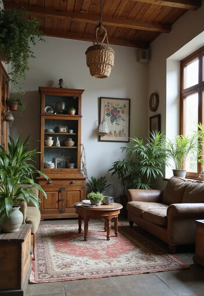 28 Plants in Living Room Ideas That Bring Nature Indoors - 26. Rustic and Vintage Vibes