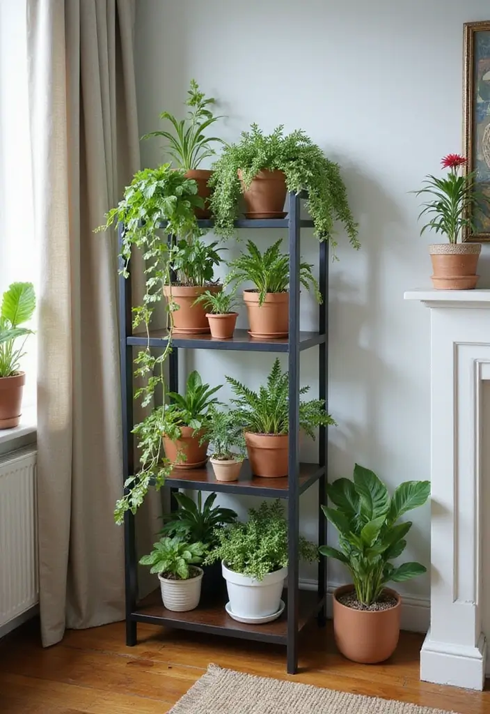 28 Plants in Living Room Ideas That Bring Nature Indoors - 4. Multitiered Plant Stands