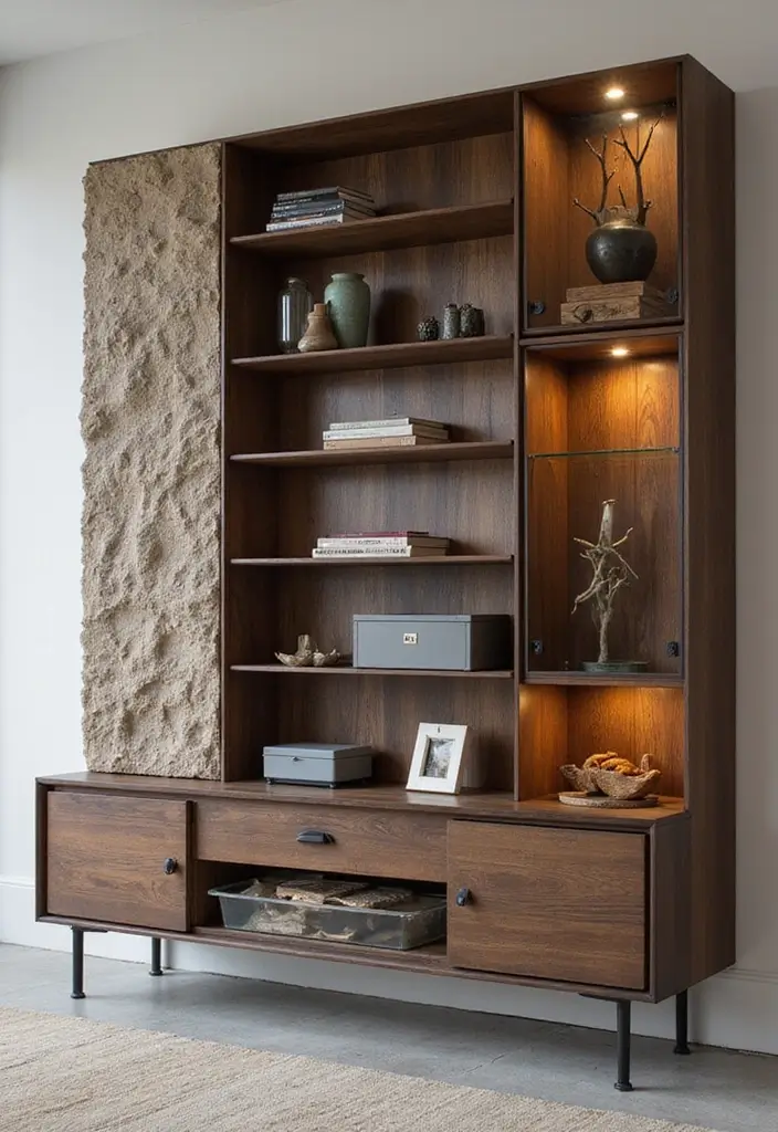 28 Wall Units Living Room Built Ins That Look Custom and Smart - 13. Unique Textures