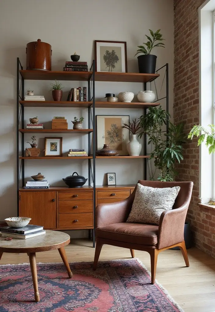 28 Wall Units Living Room Built Ins That Look Custom and Smart - 18. Vintage Touches