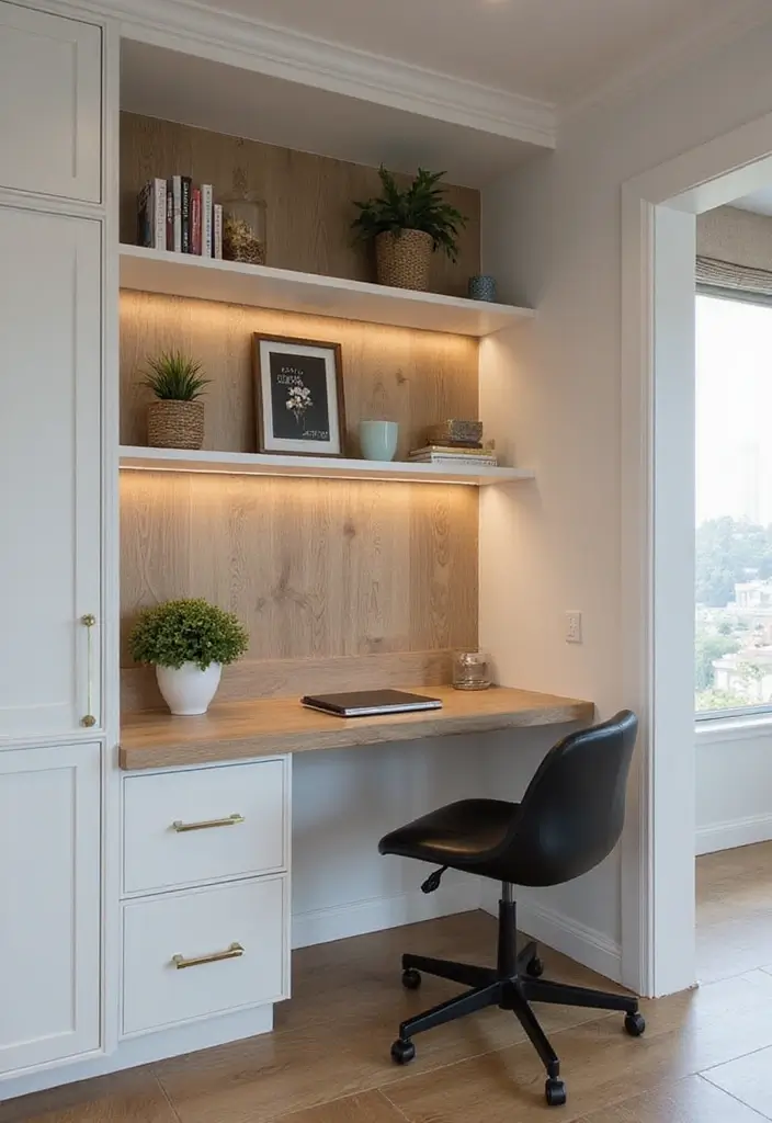 28 Wall Units Living Room Built Ins That Look Custom and Smart - 19. Built-in Workspaces
