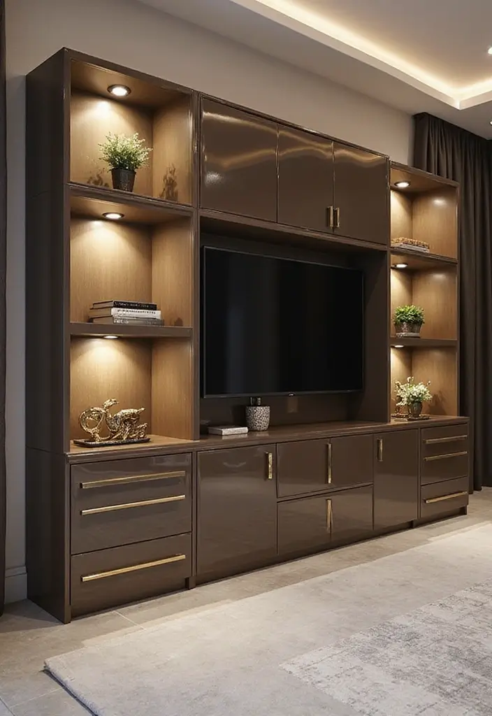 28 Wall Units Living Room Built Ins That Look Custom and Smart - 20. Luxurious Finishes